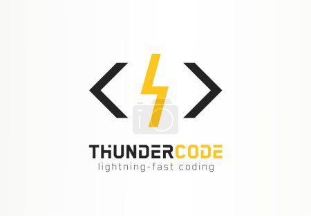 Photo for Thunder code logo. Fast coding logotype idea. Program development, computer technology concept. flash abstract brand for business company. Bolt in brackets design element. Vector line icon - Royalty Free Image