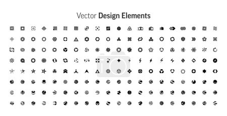 Photo for Vector design elements set. Abstract geometric shape silhouettes, black brutalism forms. Modern trendy minimalist basic logo figures, stars, lines, circles, memphis geometric icons. Business logotype. - Royalty Free Image