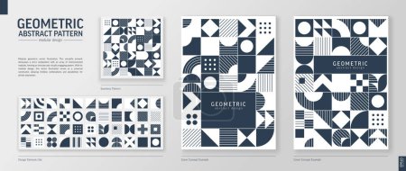 Photo for Geometric Retro Pattern. Monochrome Abstract Shape Background. Graphic Design Elements Set. Modern Bauhaus Vector Art. Corporate Poster, Banner, Cover. Triangle, Square, Circle Forms. Grid Construct - Royalty Free Image