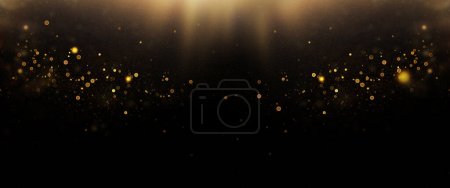 Photo for Bokeh overlay. Golden glitter lights on black background, abstract bokeh light - Royalty Free Image