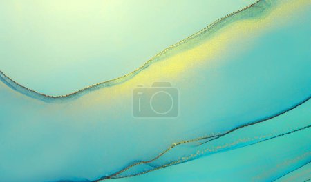 Photo for Gold alcohol ink marble. blue water watercolor. blue water color paint. gold color marble. gold glitter abstract. light abstract background. light fluid - Royalty Free Image