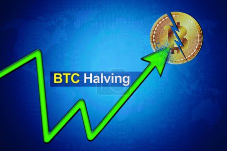 Foto de El precio del bitcoin está aumentando en el mercado de criptomonedas después de bitcoin evento de reducción a la mitad - Imagen libre de derechos