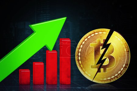 Foto de El precio del bitcoin está aumentando en el mercado de criptomonedas después de bitcoin evento de reducción a la mitad - Imagen libre de derechos