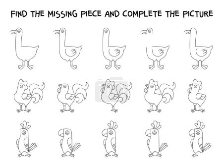 Find the missing piece and complete the picture. Learning for toddlers, preschool, kindergarten. Education developing worksheet. Activity coloring page. Game for kids. Isolated vector illustration