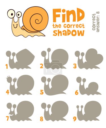 Téléchargez les illustrations : Un escargot. Trouvez la bonne ombre. Jeu éducatif pour les enfants. Illustration vectorielle de dessin animé. Isolé sur fond blanc - en licence libre de droit