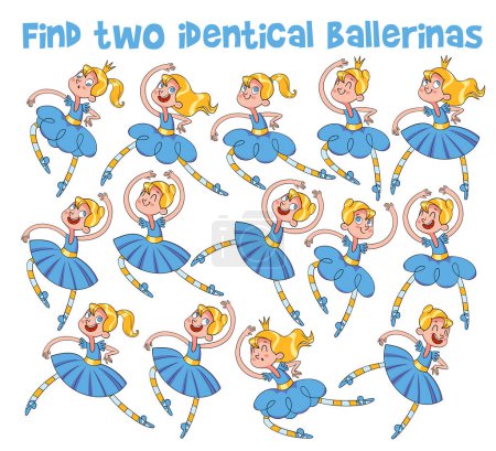 Illustration for Ballerina. Find two same pictures. Educational game for children. Cartoon vector illustration. Isolated on white background - Royalty Free Image