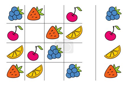 Logical tasks composed of fruit. IQ test. Choose correct answer. Educational game for children. Colorful cartoon characters. Funny vector illustration. Isolated on white background