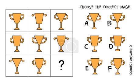 Téléchargez les illustrations : Tâches logiques composées de Award cup. Test de QI. Choisissez la bonne réponse. Jeu éducatif pour les enfants. Illustration vectorielle. Isolé sur fond blanc - en licence libre de droit