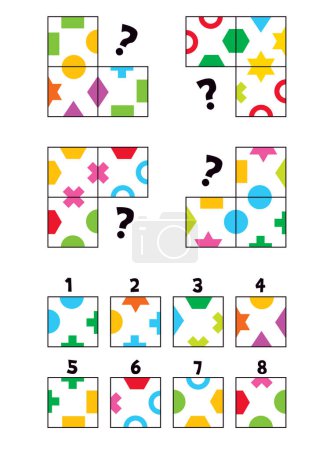 Match the picture. Matching game. Educational game for children. Attention task. Find the missing piece of the picture. Logic game. Visual game. Vector illustration. Isolated on white background