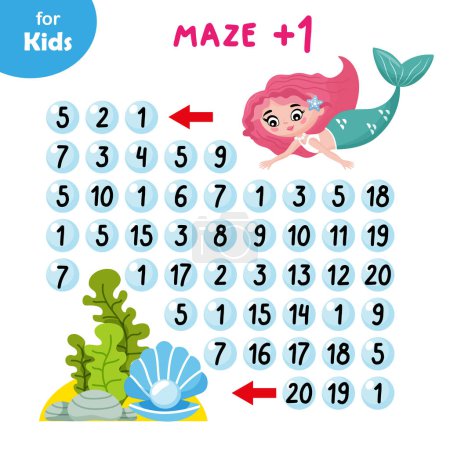 Mini Game For Children. A Series On The Marine Theme. Join The Mermaid On A Number Maze Adventure. Follow The Plus One Pattern To Lead Her To Her Sink. Educational And Fun For Kids