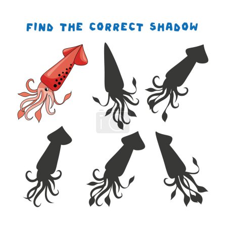 Mini games for children. preschoolers. Find the right shadow. Picture with squid. Games 3-4 years. Mini games for children. preschoolers. Development of logic in children.