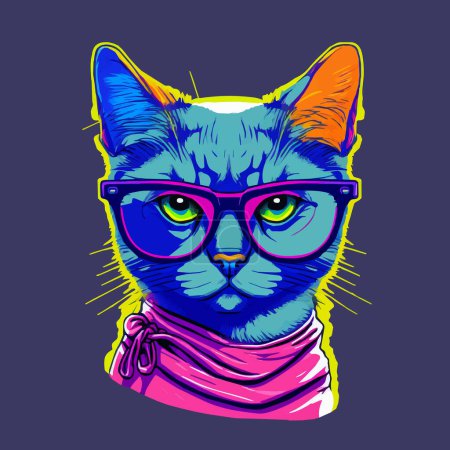 Ilustración de Plano lindo sonriente gato cara vector ilustración gatito retrato cabeza disparo dibujos animados - Imagen libre de derechos