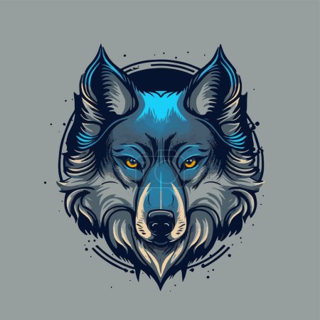 Ilustración de Diseño de logotipo de ilustración de cara de lobo para póster, pancarta, mascota - Imagen libre de derechos