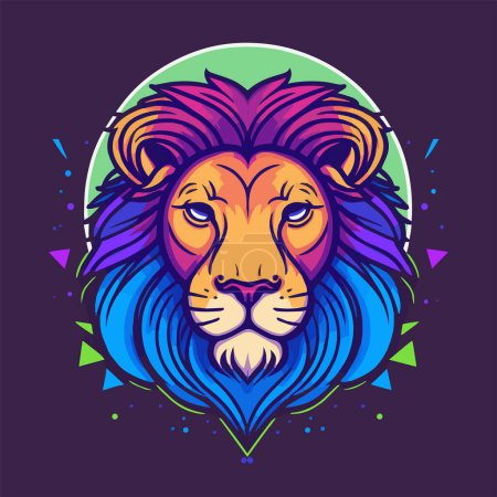 Illustration for Lion Head Face Logo Badge Illustration for Icon or Mascot - Royalty Free Image