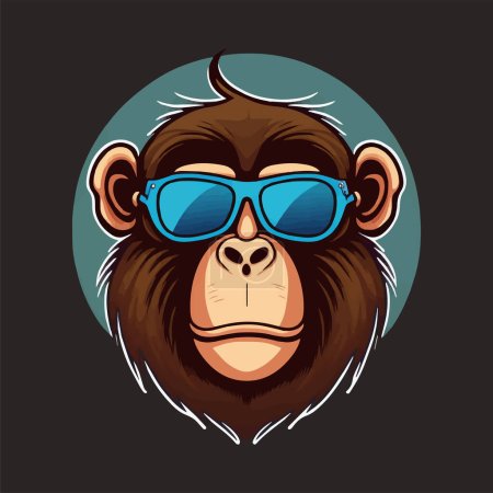 Illustration of Monkey Head Face for mascot and logo. Geek Chimpanzee Icon Badge Poster