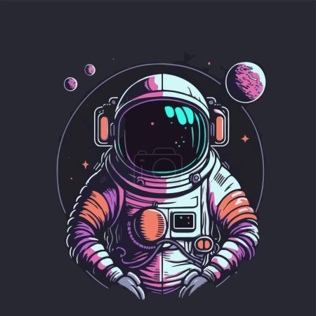 Téléchargez les illustrations : Illustration de bande dessinée d'astronaute dans l'espace pour logo ou mascotte - en licence libre de droit