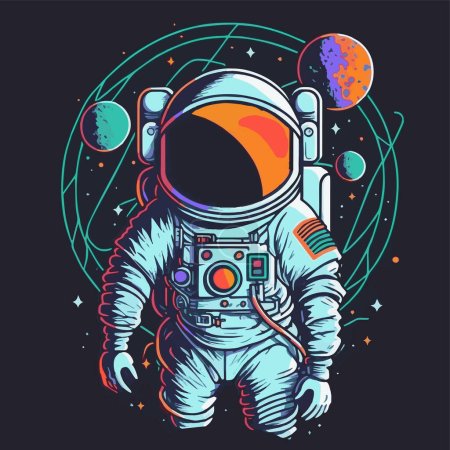 Astronauta en el espacio ilustración de la historieta para el logotipo o la mascota