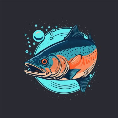 Lachsfisch-Vektordesign-Logovorlage. Meeresfrüchte Restaurant Idee. Angeln Poster Design-Idee