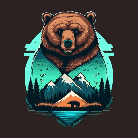 Téléchargez les illustrations : Tête d'ours colorée Illustration pour logo, emblème ou icône Illustration vectorielle de l'image - en licence libre de droit