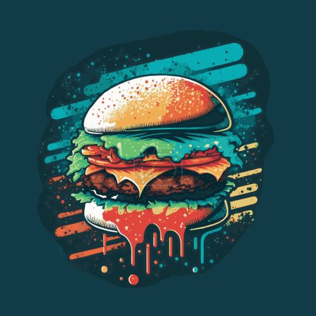 Ilustración de Dibujo a mano vintage hamburguesa grande, Hamburguesa logo vector ilustración - Imagen libre de derechos