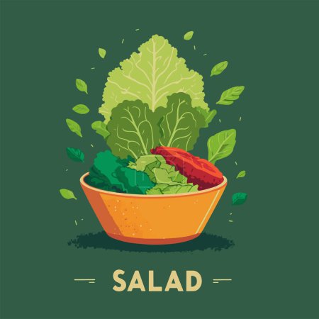 Téléchargez les illustrations : Salade se compose de tomate, feuilles de laitue, roquette, basilic, poivrons, oignons et concombre. Concept d'alimentation saine Illustration vectorielle - en licence libre de droit