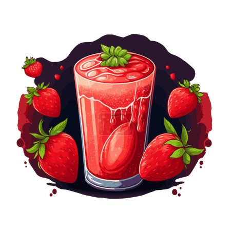 Illustration von Red Fresh Erdbeer Smoothie mit Saftspritzer isoliert auf weißem Hintergrund flache Vektorfarbe Stil