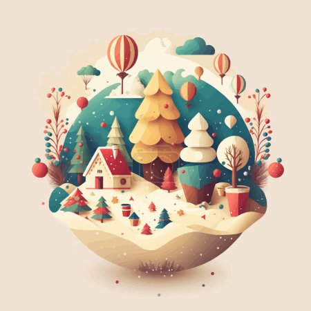 Illustration du fond d'arbre de Noël d'hiver en couleur vectorielle plate pour la carte de voeux d'invitation de bannière d'affiche