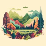 Nature Mountain Forest Jungle Landscape Background in Vector Flat Color