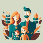 Happy world family day. International Parents Day. Mom Dad Kids together flat design style vector illustration