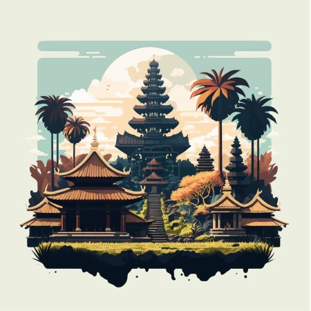 Illustration pour Bali Island Hindu Temple Indonésie Landmark for Silent Day Affiche Illustration vectorielle Style plat couleur - image libre de droit