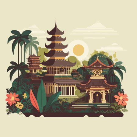 Ilustración de Templo hindú de la isla de Bali Indonesia Monumento para el día silencioso Poster Vector Ilustración Estilo de color plano - Imagen libre de derechos