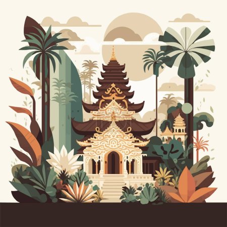 Ilustración de Templo hindú de la isla de Bali Indonesia Monumento para el día silencioso Poster Vector Ilustración Estilo de color plano - Imagen libre de derechos