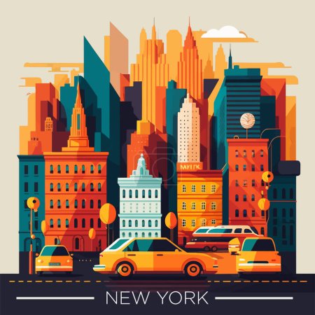 Illustration for Travel new York city building symbol landmark for Postcard, banner, guide for tourists Flat cartoon vector illustration - Royalty Free Image