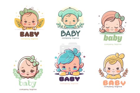 Cute baby girl d boy logo Vector cartoon style illustration with happy smile For Child care, toys and accessory shop