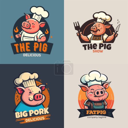 Abbildung auf Pig Chef Logo Maskottchen für Schweinegrill BBQ Restaurant Branding-Konzept