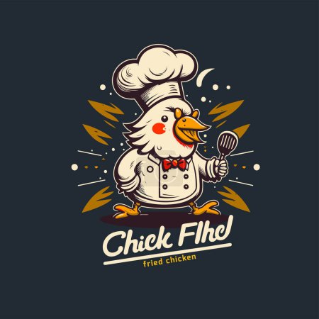 Illustration for Illustration of fried chicken rooster chef mascot logo for food restaurant concept branding in vector cartoon style - Royalty Free Image