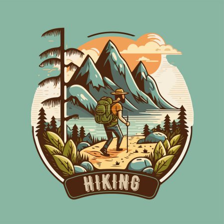 Illustration for Badge Logo Collection of vintage mountain explorer, hiking, trekking adventure camping emblem graphics - Royalty Free Image