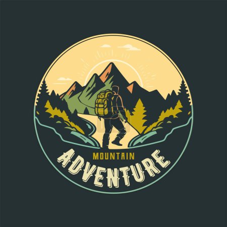 Ilustración de Insignia Logo Colección de explorador de montaña vintage, senderismo, trekking aventura camping emblema gráficos - Imagen libre de derechos