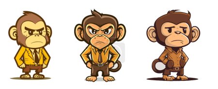 Illustration for Illustration of monkey chimpanzee character logo mascot design in cartoon vector flat color style for business branding - Royalty Free Image