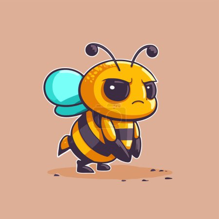 Illustration for Illustration of flying honey bee bumblebee character logo mascot flat color vector - Royalty Free Image