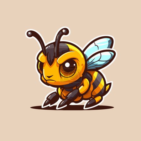 Illustration for Illustration of flying honey bee bumblebee character logo mascot flat color vector - Royalty Free Image