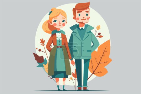 Illustration for Illustration of young couple portrait in love happy smiling joyful boy girl on valentine in vector flat color cartoon style - Royalty Free Image