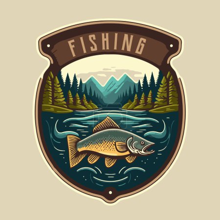 Illustration for Fishing fish in the water logo icon template design vector style illustration - Royalty Free Image