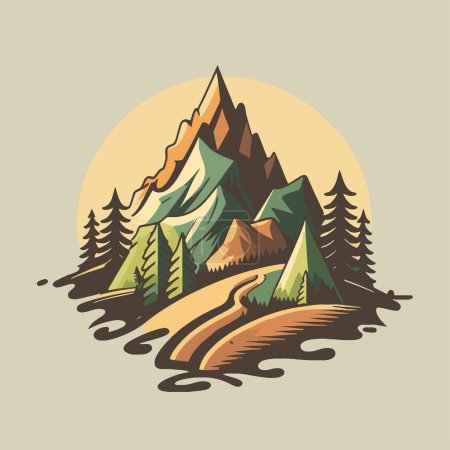 Illustration for Illustration of Mountain hill logo design vector, nature landscape adventure vector, vintage logo design template - Royalty Free Image