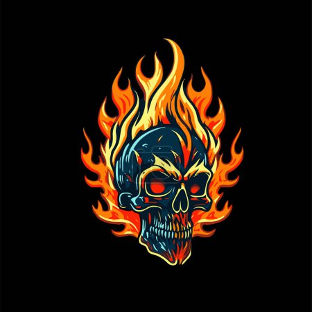 Ilustración de Vector ilustración de fuego cráneo cabeza logotipo mascota diseño plantilla para camiseta, cartel, pegatina, mercancía - Imagen libre de derechos