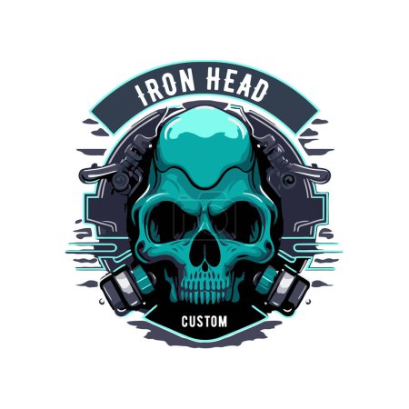 Téléchargez les illustrations : Crâne tête motard badge logo modèle conception vectoriel illustration - en licence libre de droit