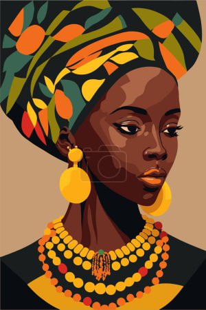 Téléchargez les illustrations : Mur art noir afro-américaine femme avec cheveux bouclés mur art matisse style vectoriel illustration - en licence libre de droit