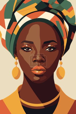 Téléchargez les illustrations : Mur art noir afro-américaine femme avec cheveux bouclés mur art matisse style vectoriel illustration - en licence libre de droit