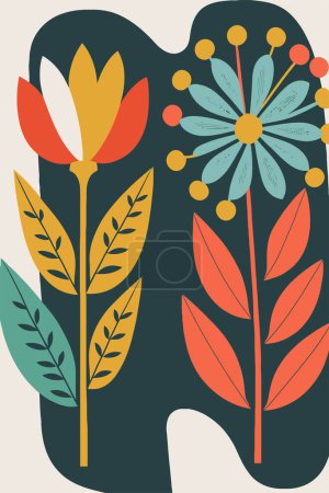 Téléchargez les illustrations : Modèle abstrait d'affiches florales de fleurs. Matisse style minimal, décoration murale moderne, impression, carte postale, couverture, modèle, bannière. - en licence libre de droit