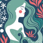 mermaid decorative background in flat color vector illustration for design template poster wall art print, cover, invitation card